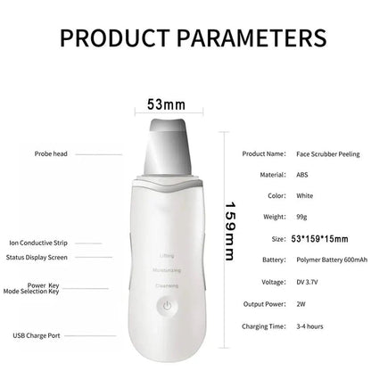 Skin Scrubber Facial Skin Scrubber, Ultrasonic Skin Scrubber Spatula, Electric Blackhead Remover, Facial Cleaner Spatula, 3 Modes Facial Lifting Peeling Tool, Rechargeable Skin Massage Scrubber
