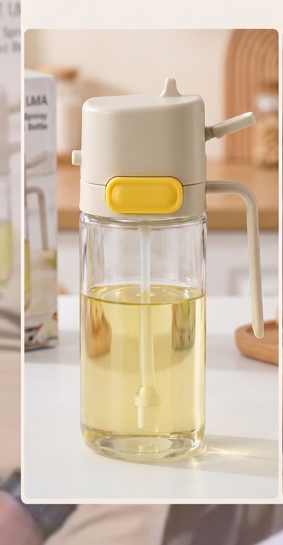 Multi-Function 2-in-1 Oil Spray aur Pour Bottle - Glass Body (1000 ml) 1 liter