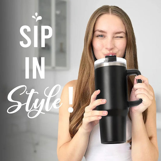 Insulated Tumbler with Handle & Straw